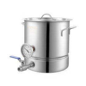 VEVOR Stainless Steel Kettle, 5 GALLON Brewing Pot, Tri Ply Bottom for Beer, Brew Kettle Pot, Home Brewing Supplies Includes Lid, Handle, Thermom