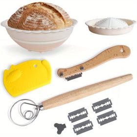 Silicone Bread Proofing Baskets Sourdough Bread Making Kit A 9.8 inch (24.5 cm) Circle Foldable Proofing Bowl Supplies Set High Temperature Resis