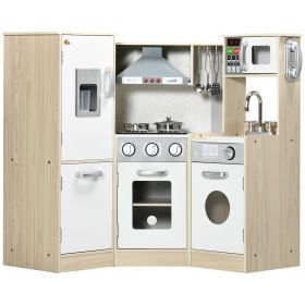 Ultra-Big Corner Kids Kitchen Playset with Sound Effects, Wooden Play Kitchen with Stainless Steel Cooking Toys