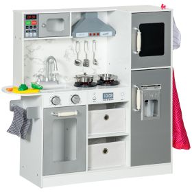 Play Kitchen Set for Kids, Kids Kitchen Playset with Lights Sounds, Apron and Chef Hat, Ice Maker, Microwave, Towel Rack, Utensils, Range Hood