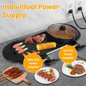 2 in 1 Electric Hot Pot with BBQ Grill Cooker 2200W Smokeless Non-Stick Korean BBQ Grill Shabu Shabu Hot Pot with Independent Temperature Control