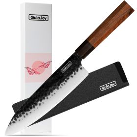 Qulajoy 7 Inch Santoku Knife - Professional Japanese Chef Knife - Razor Sharp 9cr18mov Blade - Hammered Kitchen Knife - Octagonal Rosewood Handle (Option: Chef)