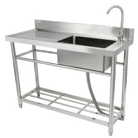 VEVOR Stainless Steel Utility Sink, Free Standing Single Bowl Commercial Kitchen Sink Set w/Workbench (Length: 39.4 inches, Product Type: Right Single Slot with Platform)