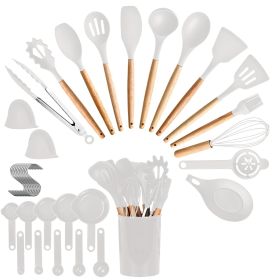 35Pcs Kitchen Cooking Utensils Set Spatula Set Baking Utensil Set Kitchen Accessories Necessities with Holder Egg Whisk Separator Tong Turner Spo (Color: White)